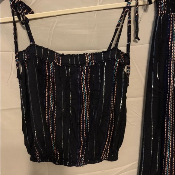 $$$$$$OLD M Elan Black Multicolor Viscose Striped High Waist Wide Leg Pants Tank - Picture 2 of 13